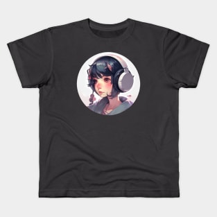 Cute headphone anime girl Kids T-Shirt